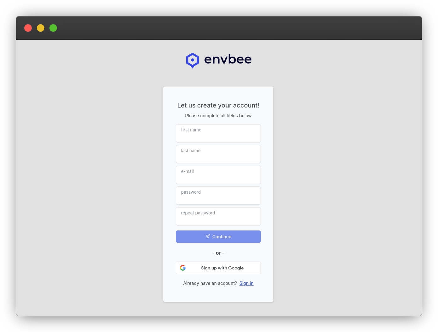 Sign-up screenshot